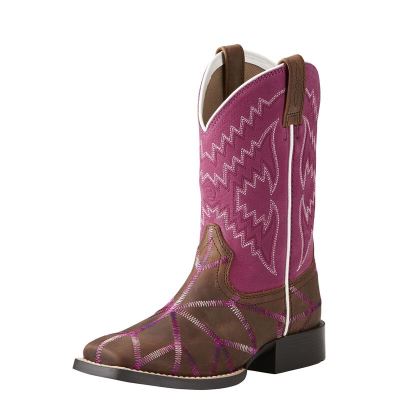 Ariat Western: Twisted Tycoon Botas Western Niños - Marrones / Moradas Rosas (BPDSL3265)